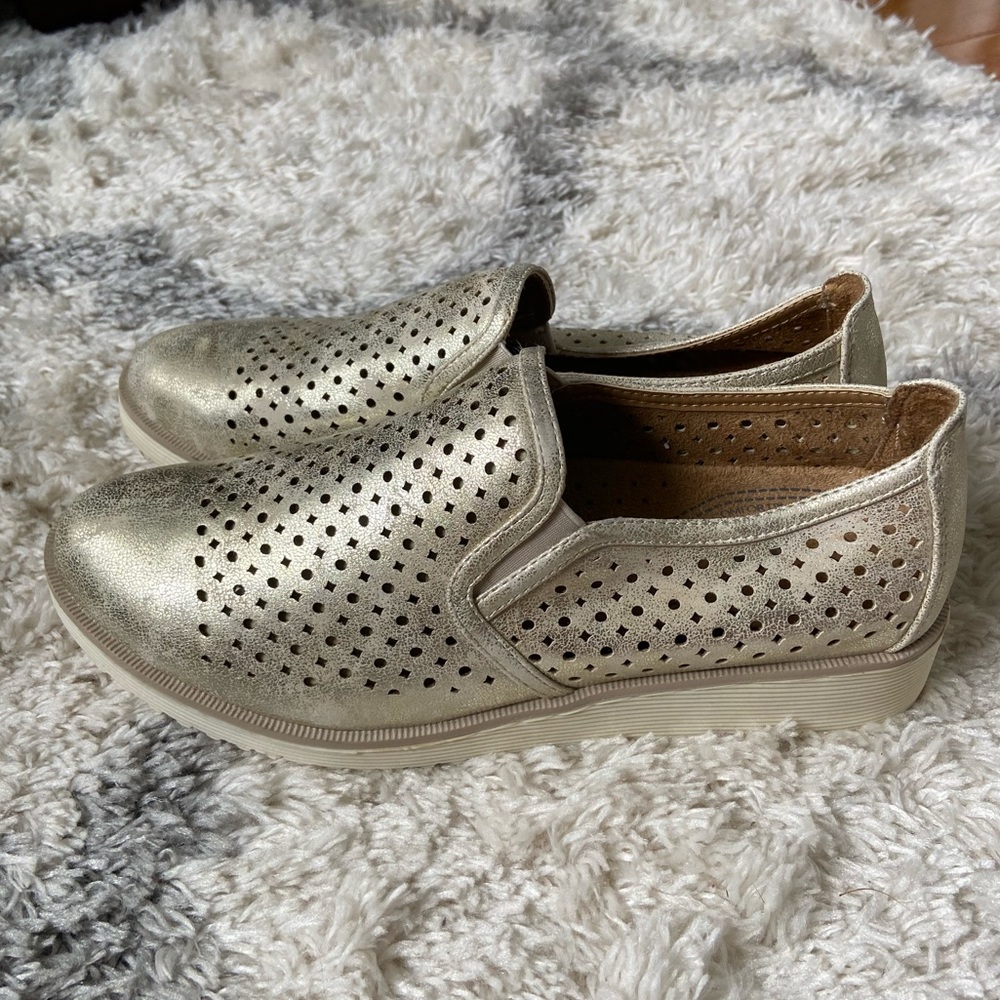 Gold loafers